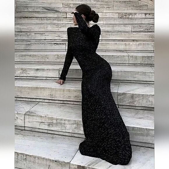 ZARA SHOULDER PAD SEQUIN DRESS - Picture 3 of 16